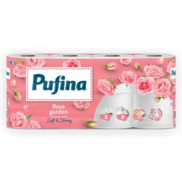 Hartie igienica Pufina Lux Gradina de trandafiri 8 role,3 straturi