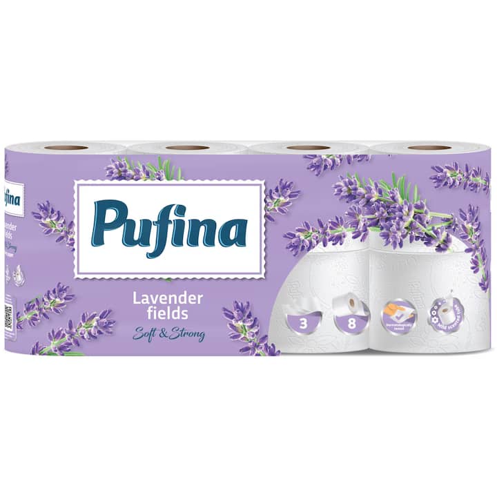 Hartie igienica Pufina Lux Campuri de Lavanda, 8 role, 3 straturi