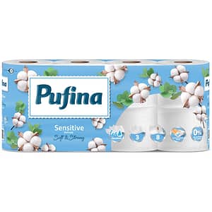 Hartie igienica Pufina Sensitive, 8 role, 3 straturi